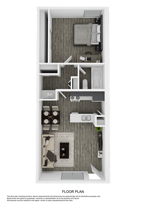 Floor plan for 1 bed, 1 bath, 540 sqft